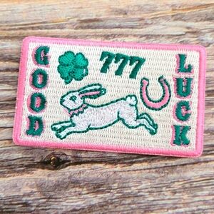 Pink Good Luck Rabbit Lucky Retro 70s 80's Style Embroidered Iron on Patch